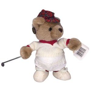The Heritage Collection Golfing Bear Plush - Red Plaid Hat - white sweater with